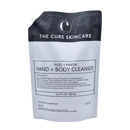 The Cure Skincare Yuzu + Hinoki Hand + Body Cleanser packaging on a white background